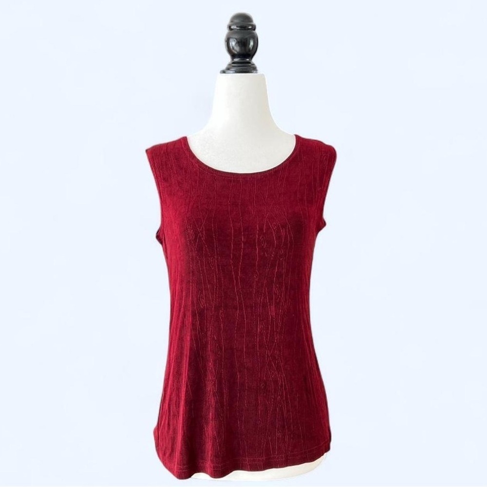 Vintage 90s Artex Burgundy Spiral Swirl Textured Sleeveless Top Medium